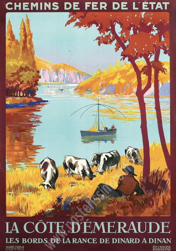 Affiche ancienne originale des Chemins de fer de l'Etat : La Côte d'Emeraude-posterissim