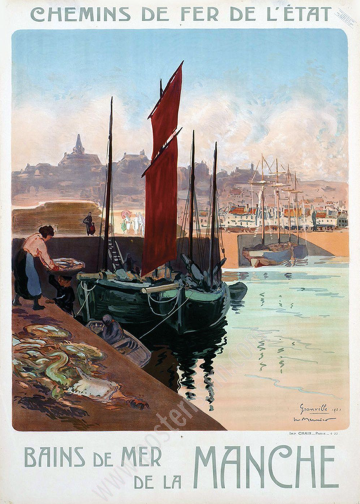 Affiche ancienne des Chemins de fer de l'Etat : Granville, Bains de mer de la Manche-posterissim