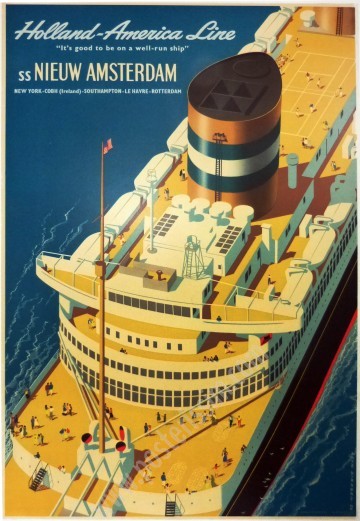 Affiche ancienne originale Holland-America Line ss Nieuw Amsterdam-posterissim