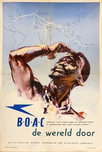 Affiche ancienne originale British Airways, BOAC : Engeland-Zuid Afrika de wereld door-posterissim