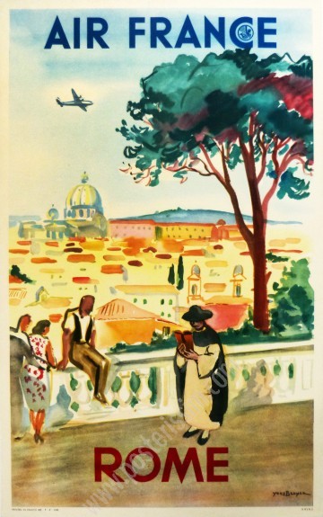 Affiche ancienne originale Air France : Rome-posterissim