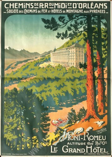 Affiche ancienne originale Chemins de fer du Midi et d'Orléans : Font-Romeu, le Grand Hotel-posterissim