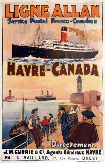 Affiche ancienne originale Ligne Allan, Havre-Canada-posterissim