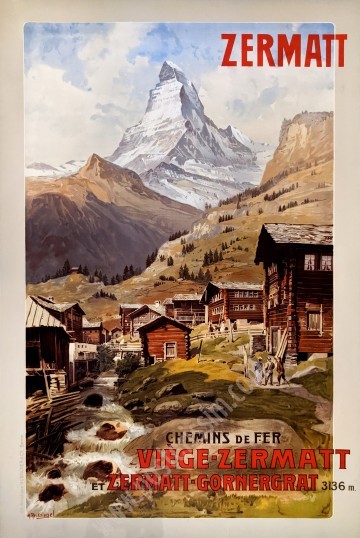 Affiche ancienne originale Chemins de fer Viege-Zermatt : Zermatt-posterissim