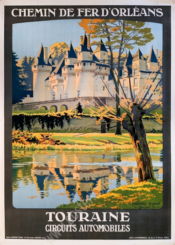 Affiche ancienne originale des Chemins de fer d'Orléans : Touraine, Château d'Ussé-posterissim